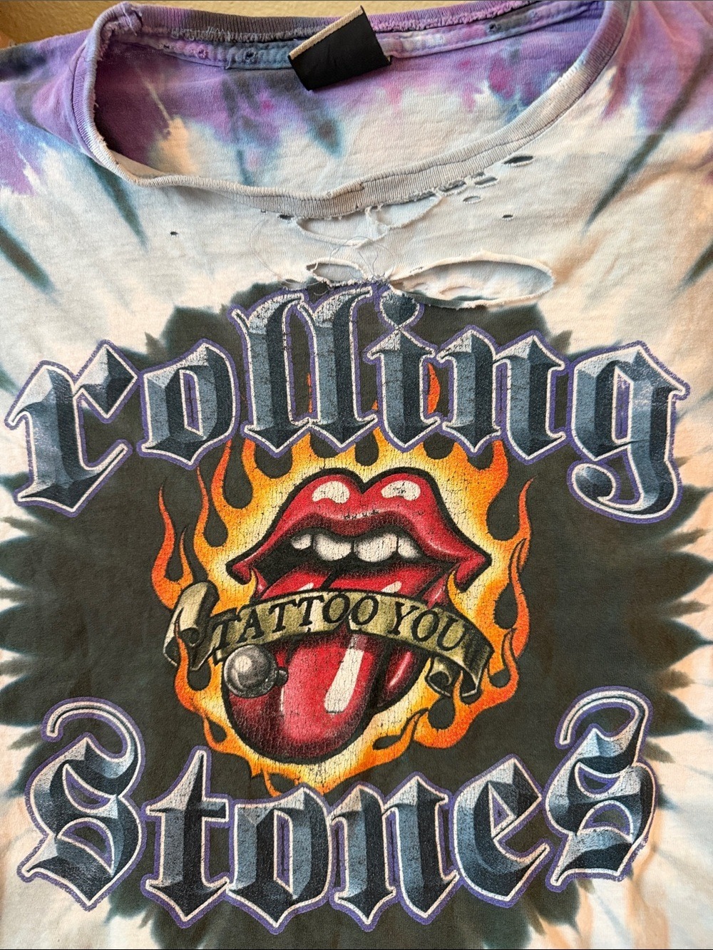 Vintage Rolling Stones Tattoo You Tie Dye Shirt XL Liquid Blue 2003 Tee